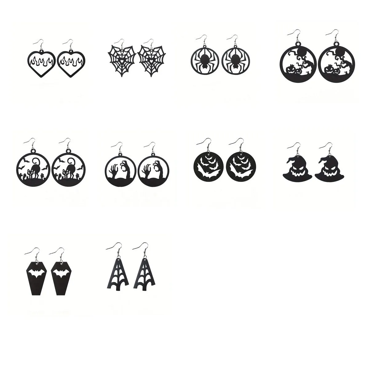 Wholesale Halloween Leather Black Hollow Bat Spider Web Hat Spider Earrings