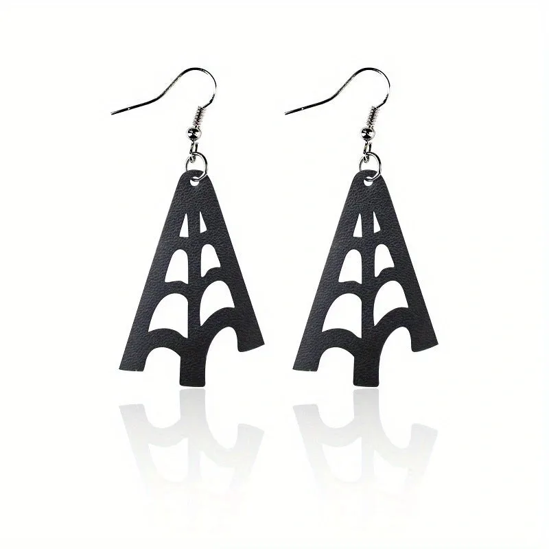 Wholesale Halloween Leather Black Hollow Bat Spider Web Hat Spider Earrings