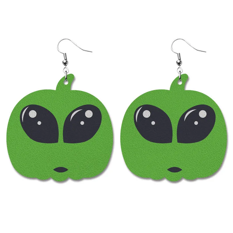 Wholesale Halloween Pumpkin Bat Alien Funny Heart Shape Leather Earrings