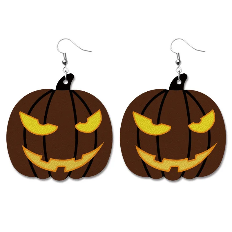 Wholesale Halloween Pumpkin Bat Alien Funny Heart Shape Leather Earrings