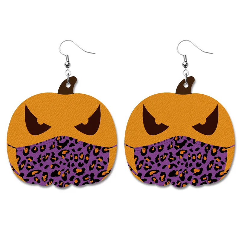 Wholesale Halloween Pumpkin Bat Alien Funny Heart Shape Leather Earrings