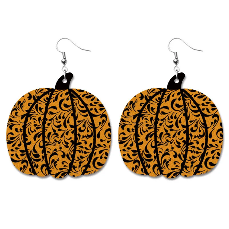 Wholesale Halloween Pumpkin Bat Alien Funny Heart Shape Leather Earrings