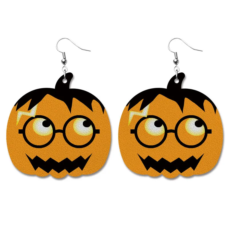 Wholesale Halloween Pumpkin Bat Alien Funny Heart Shape Leather Earrings