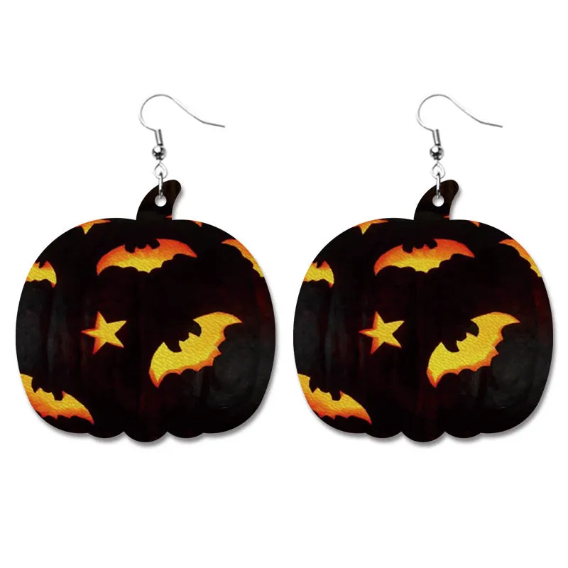 Wholesale Halloween Pumpkin Bat Alien Funny Heart Shape Leather Earrings