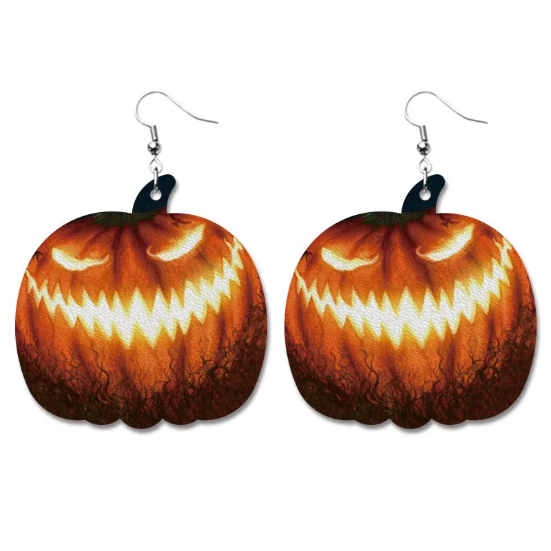 Wholesale Halloween Pumpkin Bat Alien Funny Heart Shape Leather Earrings