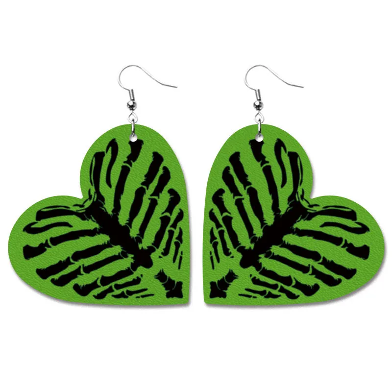 Wholesale Halloween Pumpkin Bat Alien Funny Heart Shape Leather Earrings