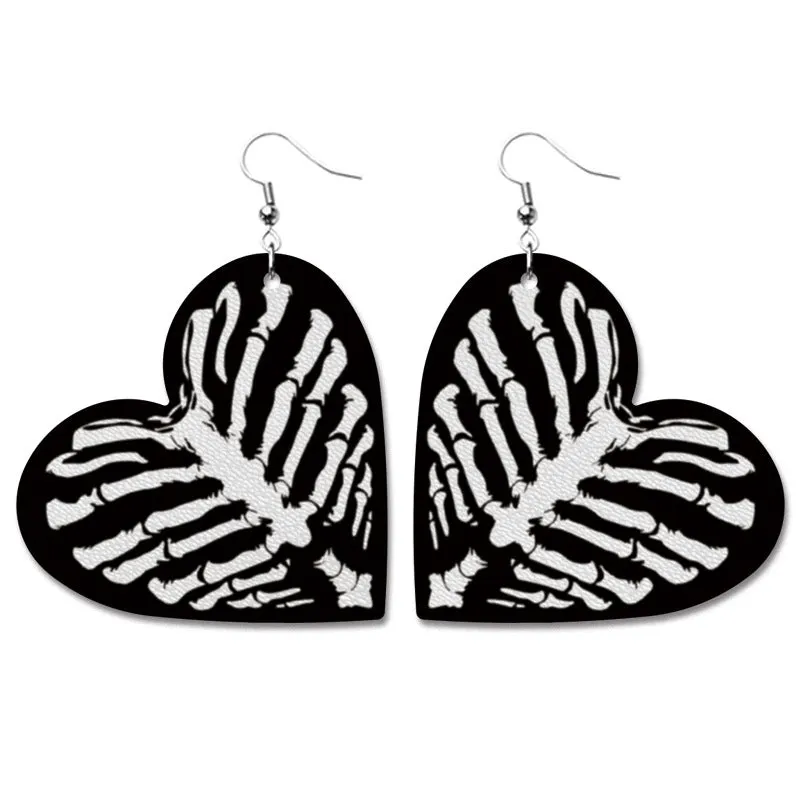 Wholesale Halloween Pumpkin Bat Alien Funny Heart Shape Leather Earrings