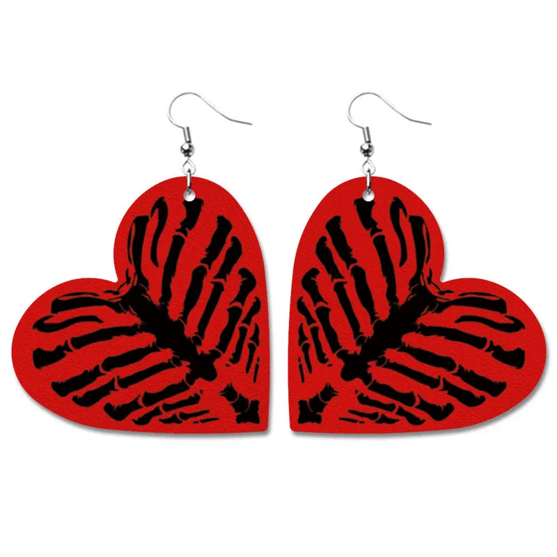 Wholesale Halloween Pumpkin Bat Alien Funny Heart Shape Leather Earrings