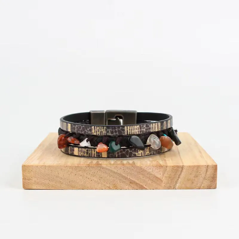 Wholesale Hand-woven natural stone multi-layered leather bracelet