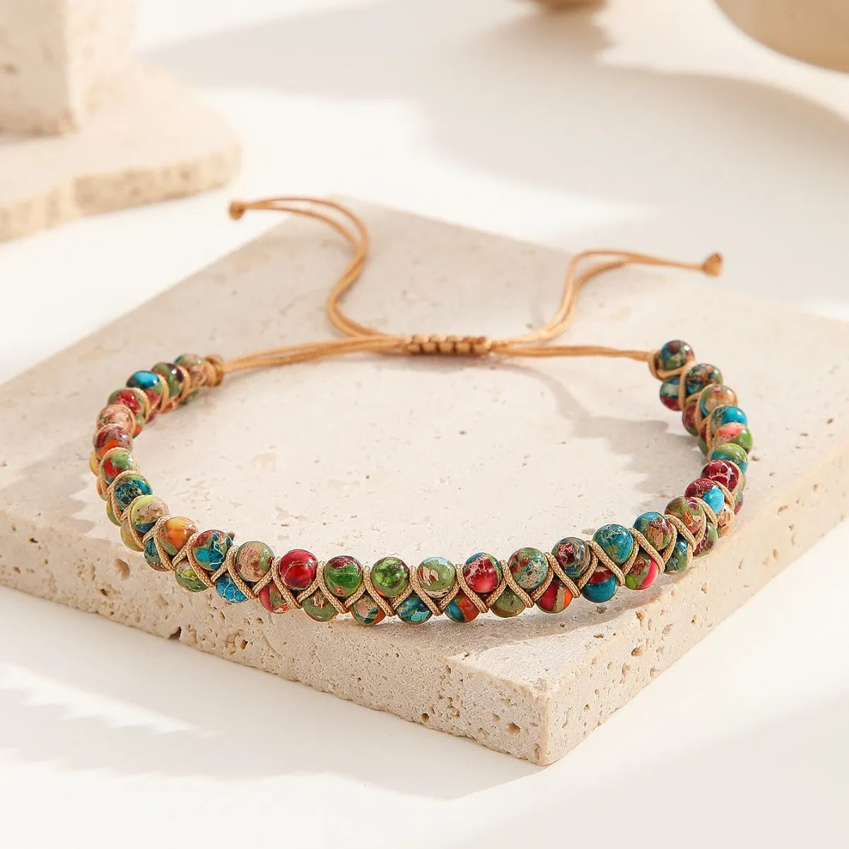 Wholesale Hand Woven Turquoise Natural Stone Double Bracelet