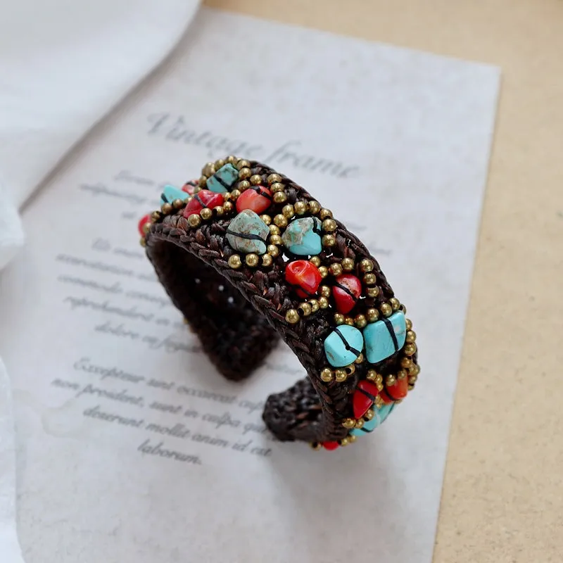 Wholesale handmade Bohemian ethnic woven natural stone bracelet