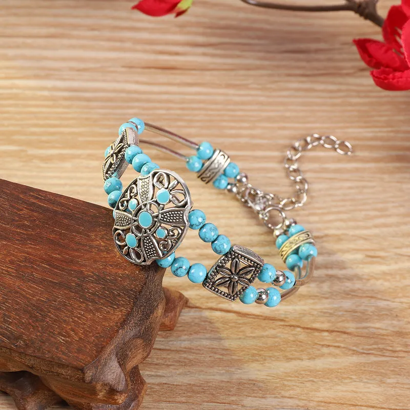 Wholesale handmade ethnic style colorful beads silver  bohemian bracelet