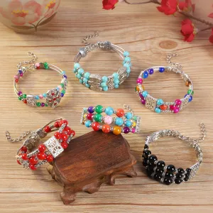 Wholesale handmade ethnic style colorful beads silver  bohemian bracelet