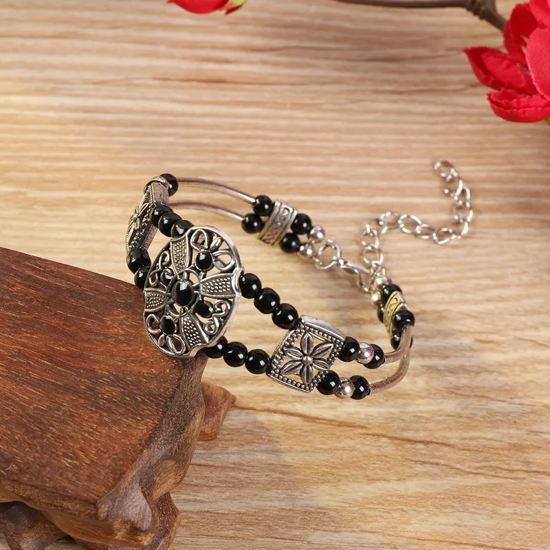 Wholesale handmade ethnic style colorful beads silver  bohemian bracelet