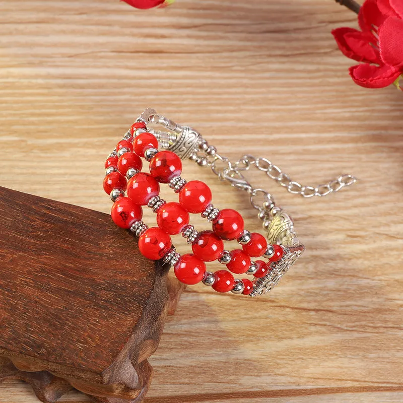 Wholesale handmade ethnic style colorful beads silver  bohemian bracelet