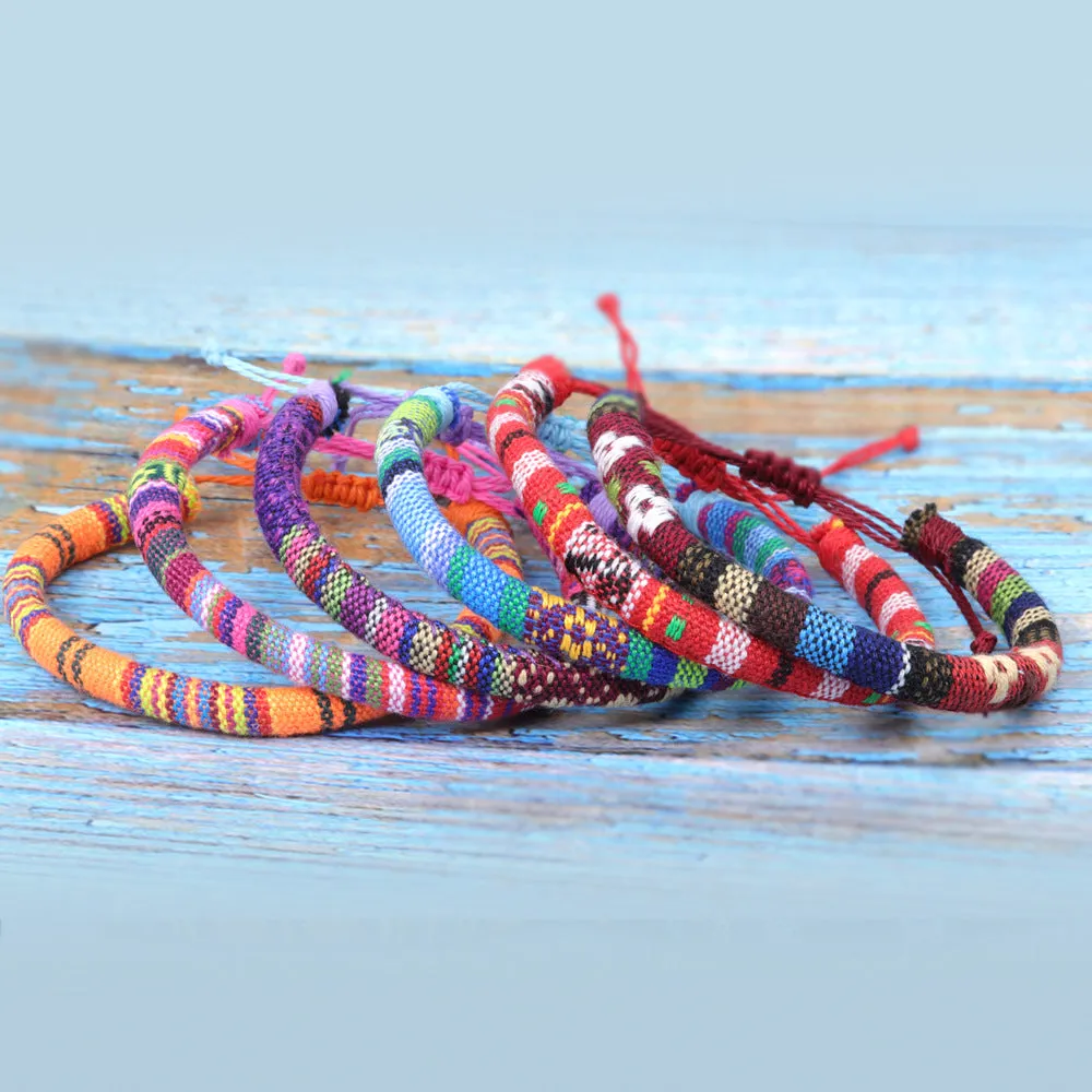 Wholesale Handwoven Colorful Waxed Thread Cotton Rope Bracelet