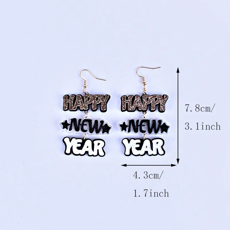Wholesale HAPPY NEW YEAR Acrylic Earrings