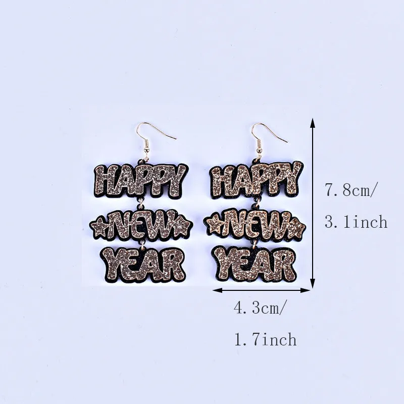 Wholesale HAPPY NEW YEAR Acrylic Earrings
