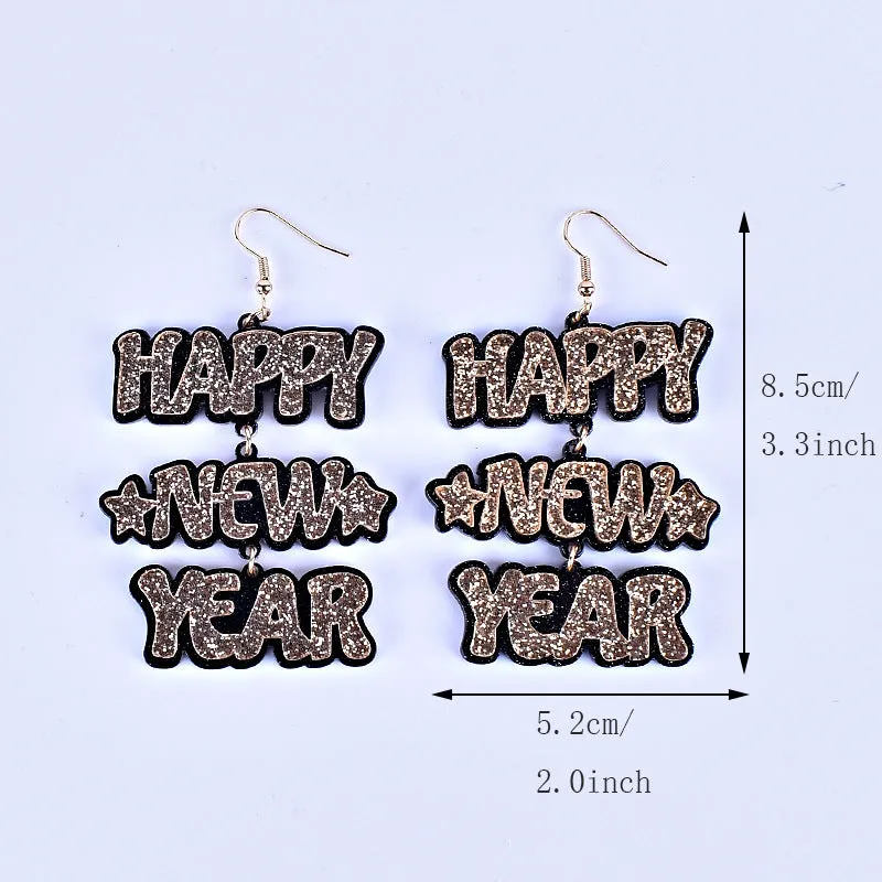 Wholesale HAPPY NEW YEAR Acrylic Earrings