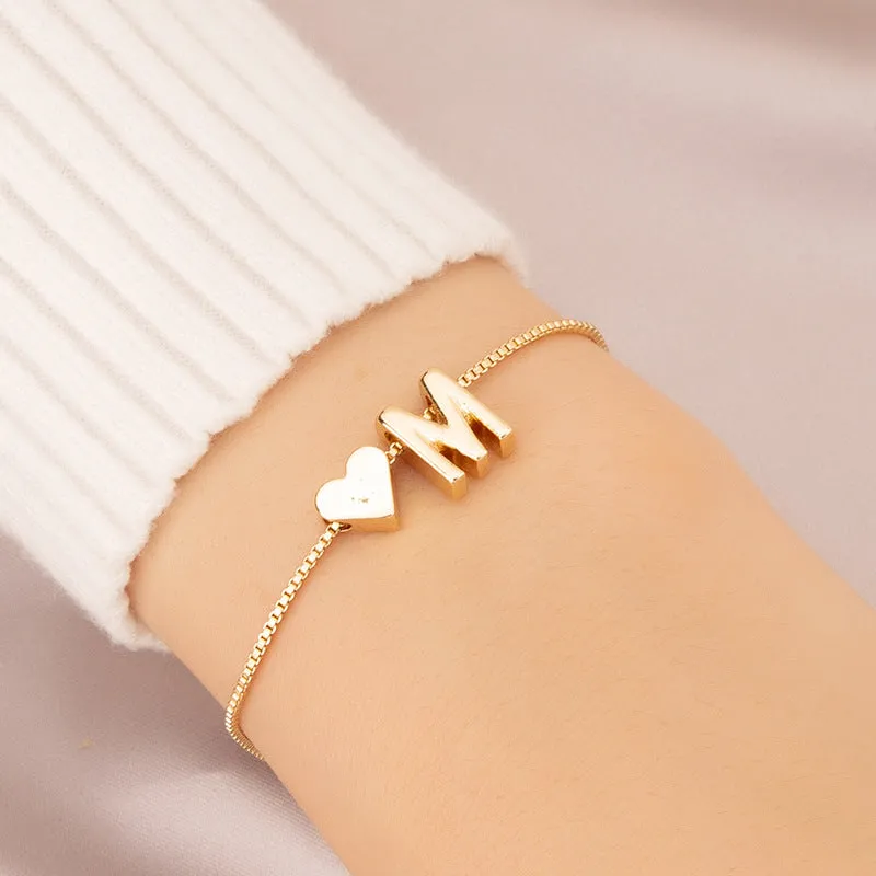 Wholesale Heart 26 Alphabet Alloy Bracelet