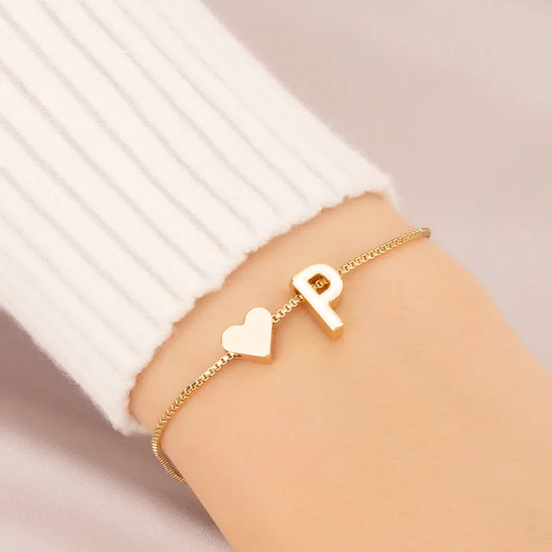 Wholesale Heart 26 Alphabet Alloy Bracelet