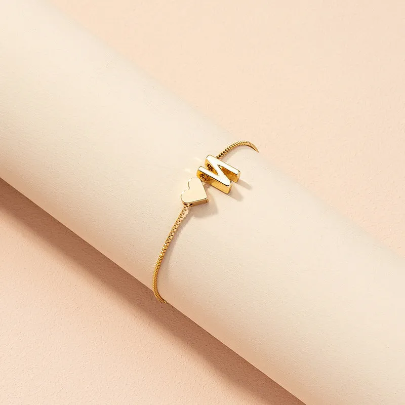 Wholesale Heart 26 Alphabet Alloy Bracelet