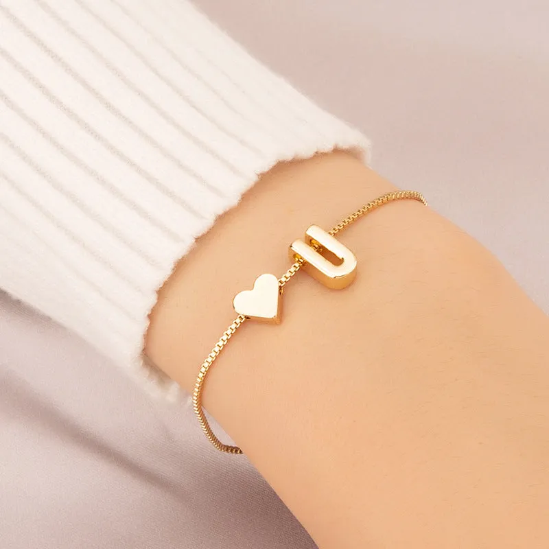Wholesale Heart 26 Alphabet Alloy Bracelet