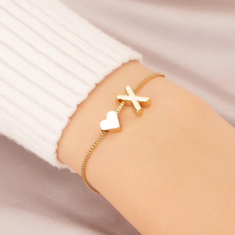 Wholesale Heart 26 Alphabet Alloy Bracelet