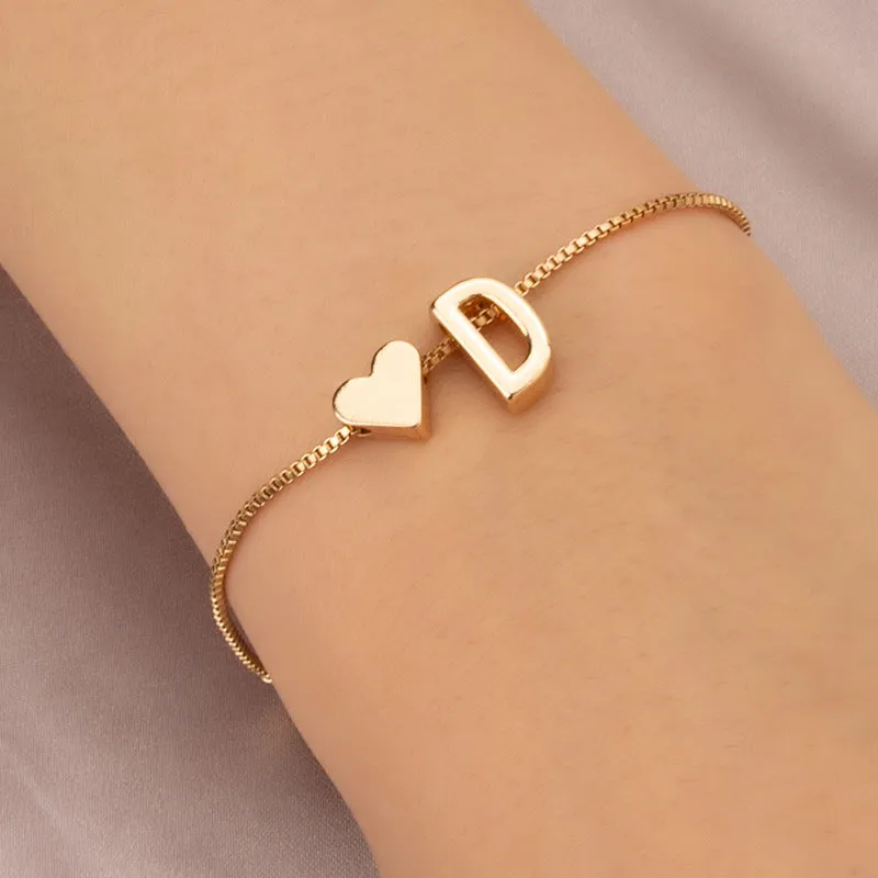 Wholesale Heart 26 Alphabet Alloy Bracelet