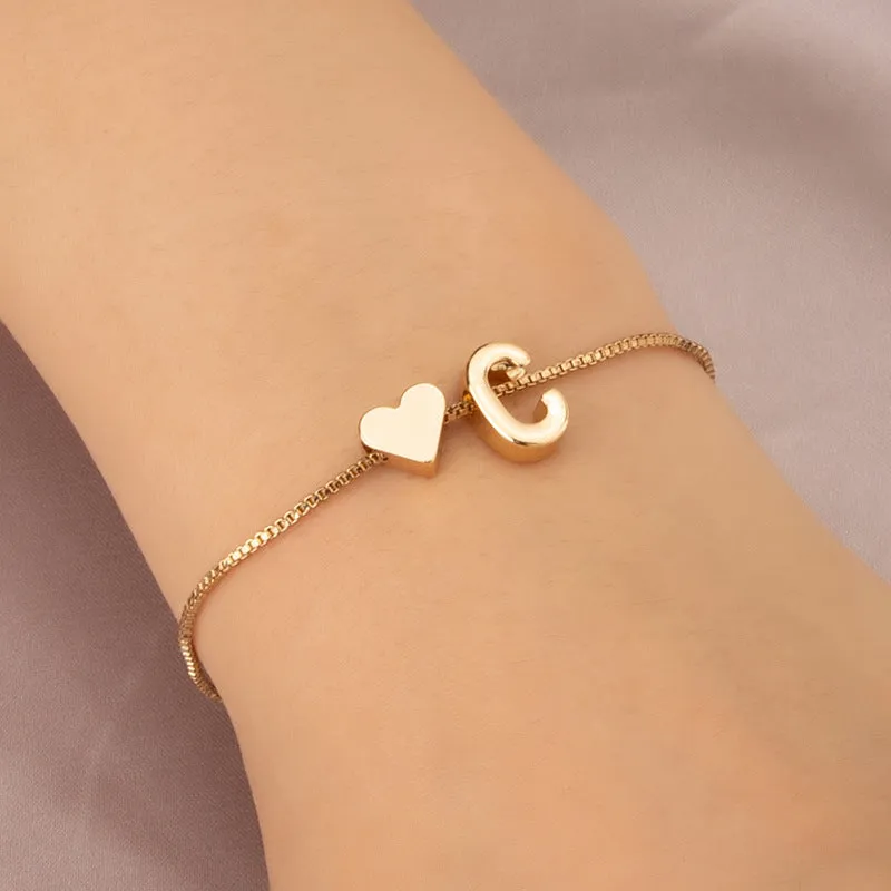 Wholesale Heart 26 Alphabet Alloy Bracelet