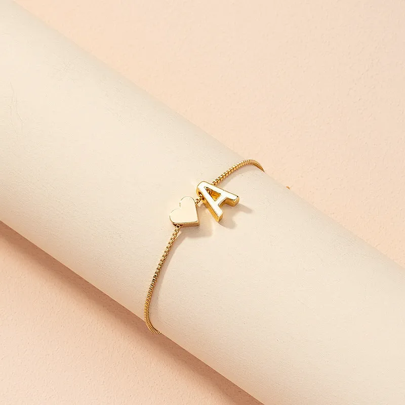 Wholesale Heart 26 Alphabet Alloy Bracelet