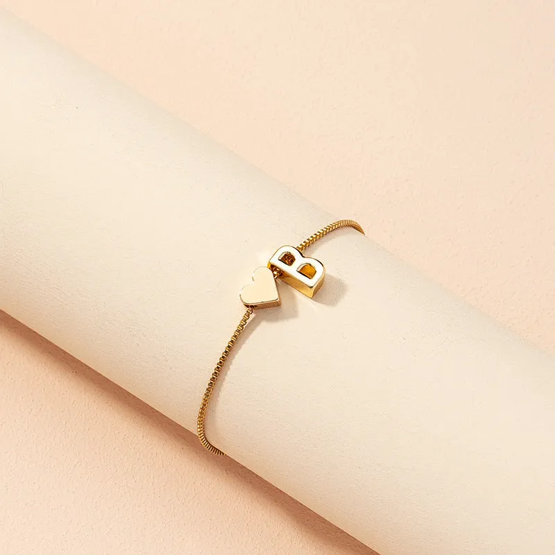 Wholesale Heart 26 Alphabet Alloy Bracelet