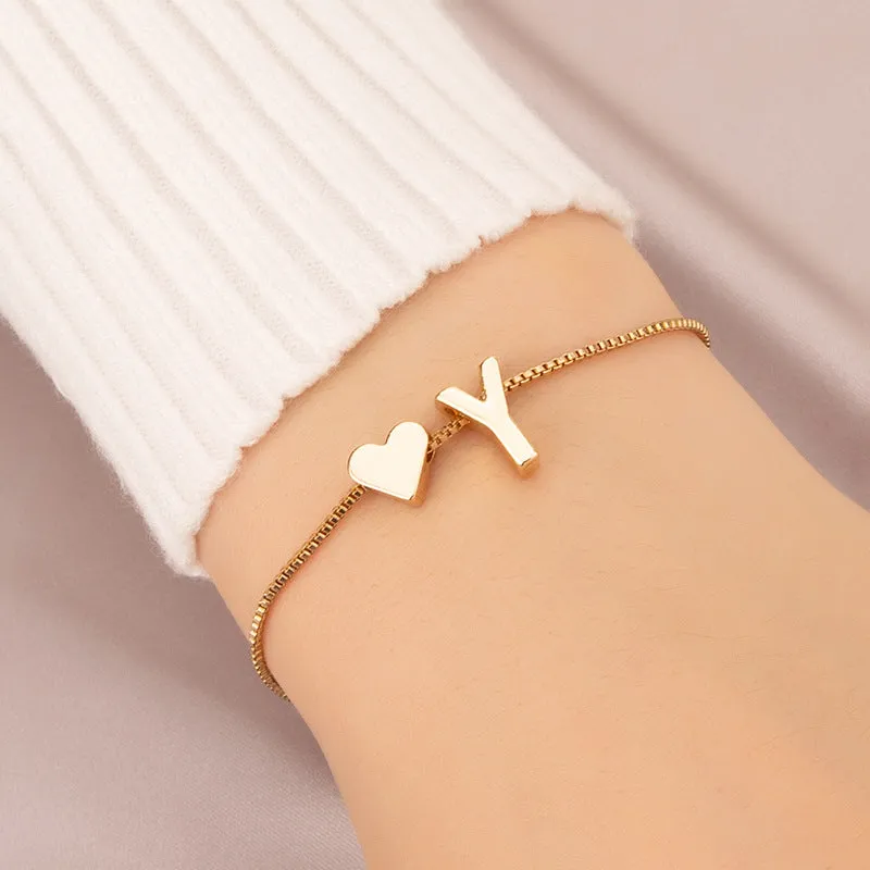 Wholesale Heart 26 Alphabet Alloy Bracelet