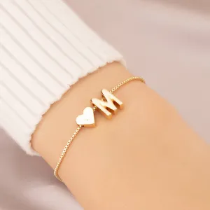Wholesale Heart 26 Alphabet Alloy Bracelet