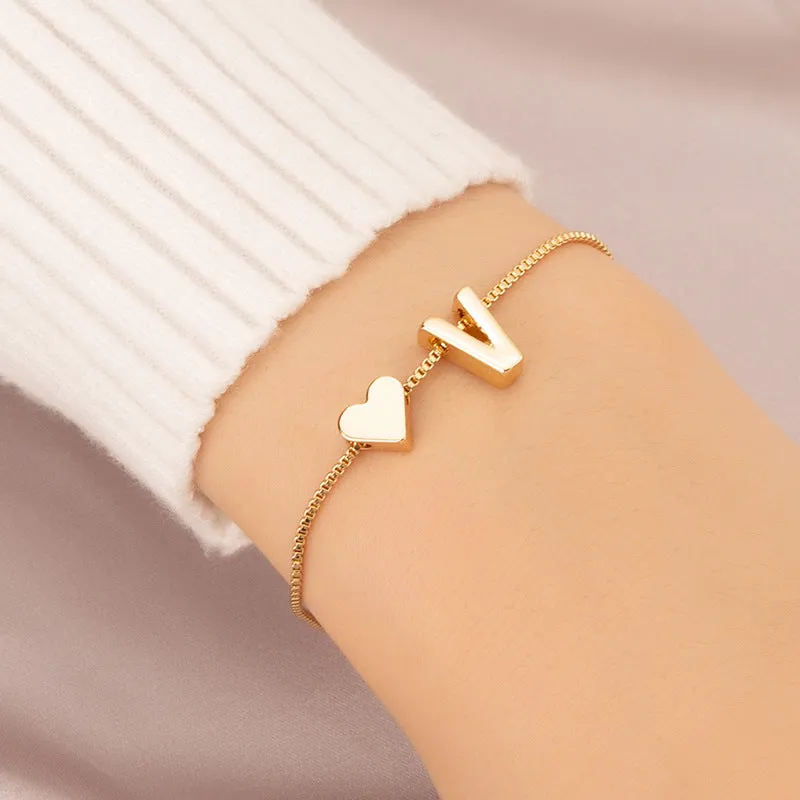 Wholesale Heart 26 Alphabet Alloy Bracelet