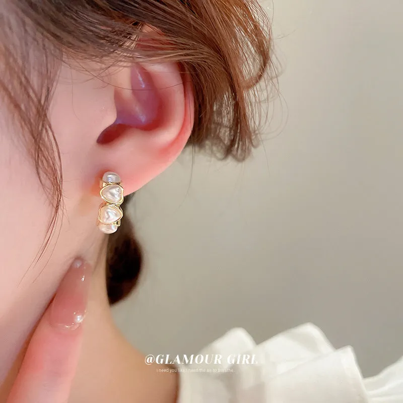 Wholesale Heart C Shape Imitation Pearl Earrings