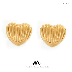 Wholesale Heart earrings vertical stripes titanium steel gold-plated earrings
