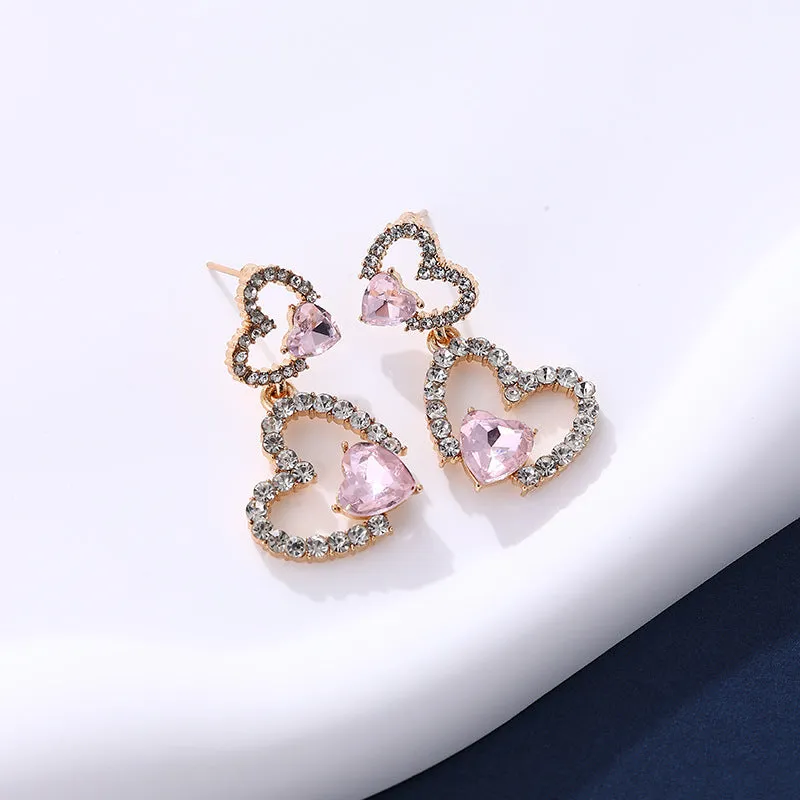 Wholesale Heart Full Diamond Alloy Earrings