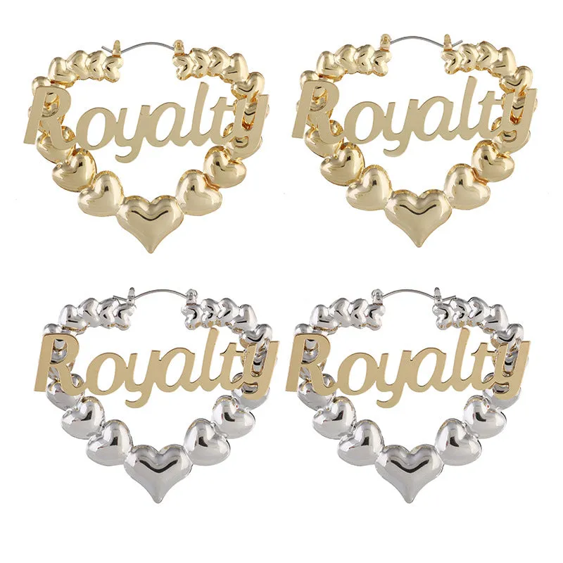 Wholesale Heart Metal Letters Slub Metal Earrings