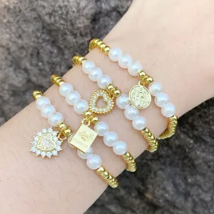 Wholesale Heart Pearl String Beads Copper Bracelet