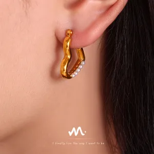 Wholesale Heart Shape Imitation Pearl Earrings Stainless Steel Gold Plated Earrings