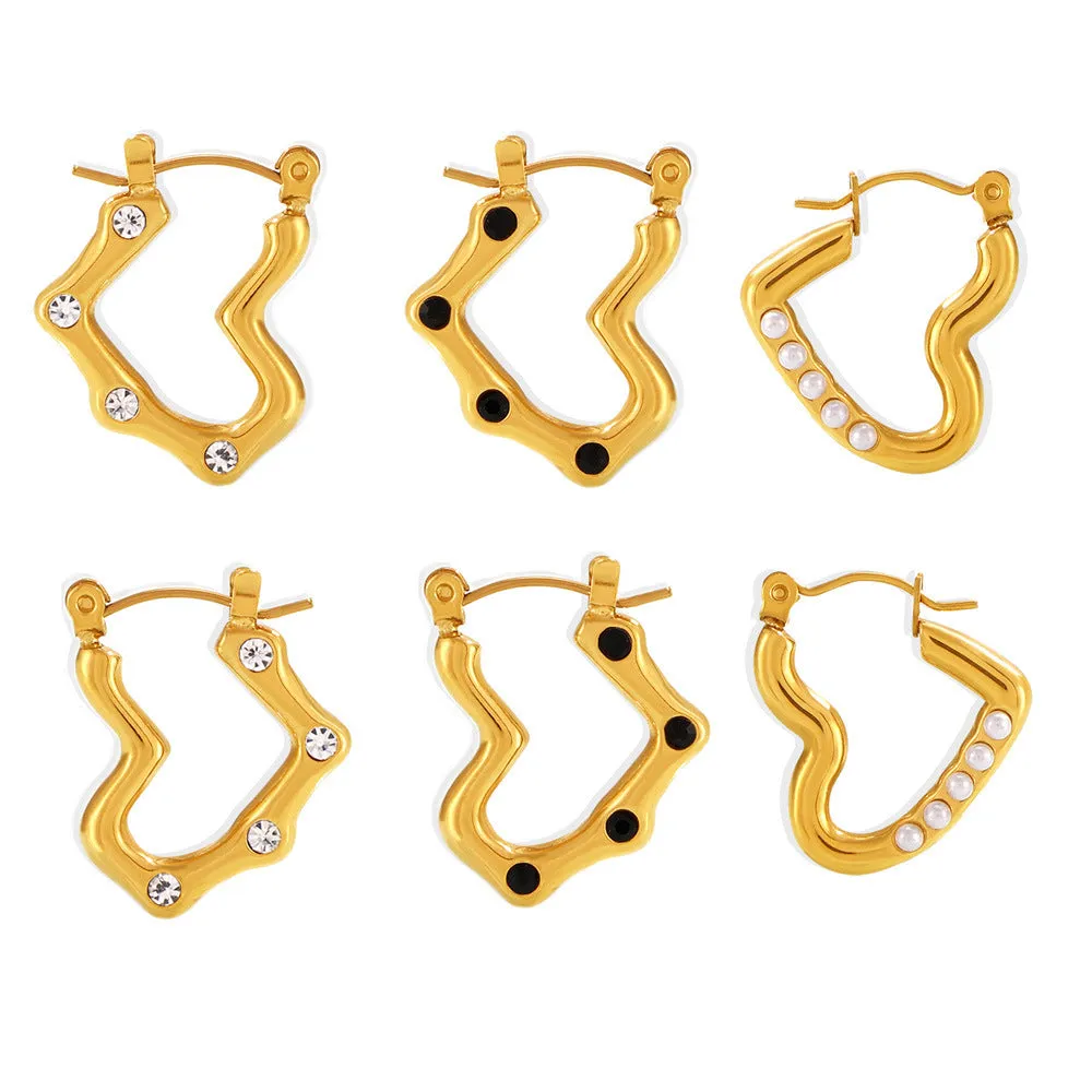 Wholesale Heart Shape Imitation Pearl Earrings Stainless Steel Gold Plated Earrings