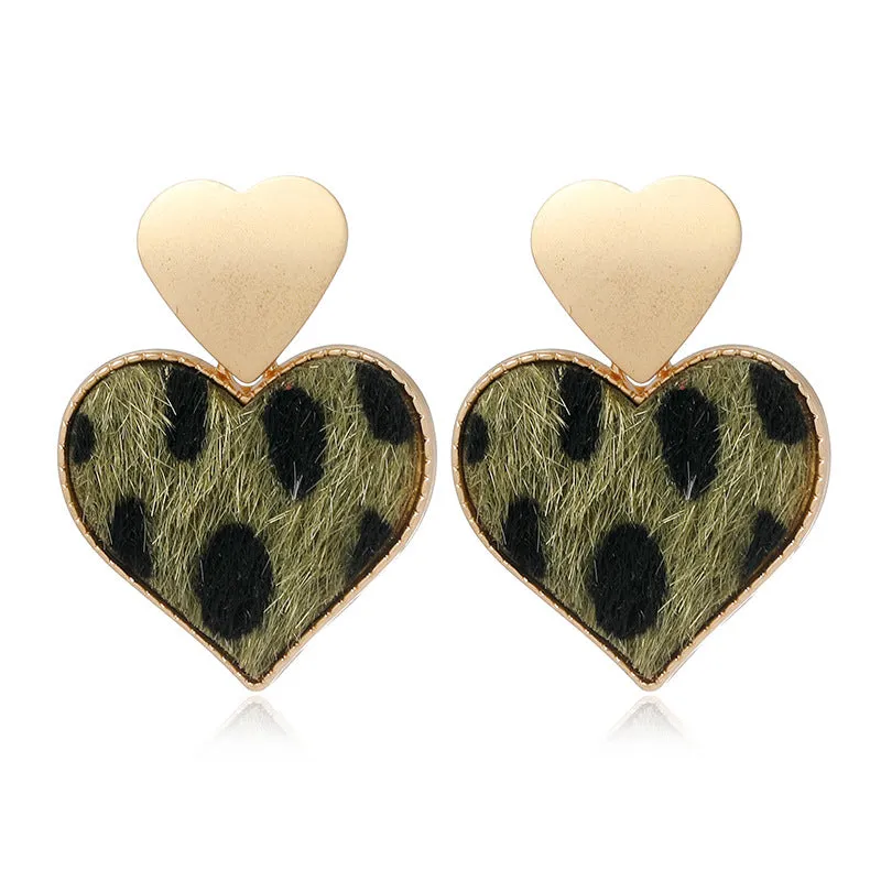 Wholesale Heart Shaped Alloy Flannel Leopard Print Alloy Earrings