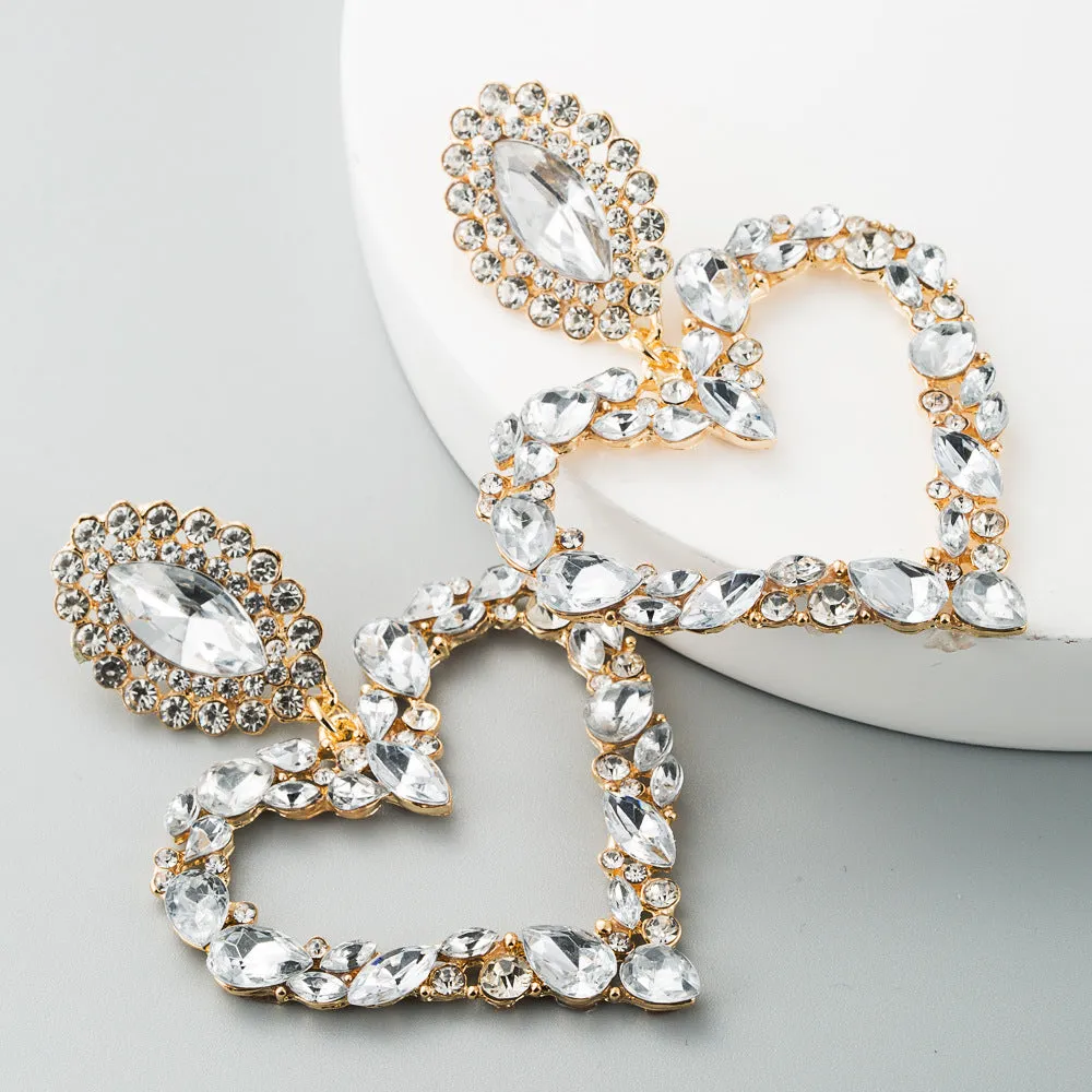 Wholesale Heart-shaped Alloy Inlaid Diamond Earrings