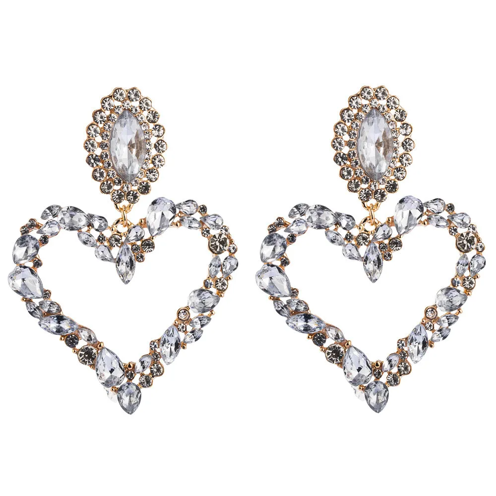 Wholesale Heart-shaped Alloy Inlaid Diamond Earrings