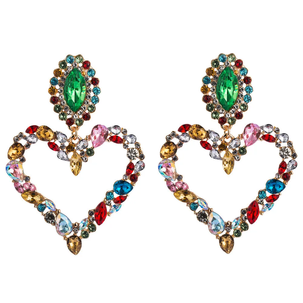 Wholesale Heart-shaped Alloy Inlaid Diamond Earrings