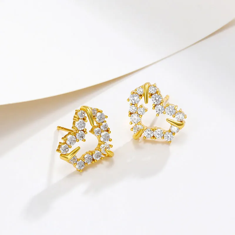 Wholesale Heart Shaped Zircon Copper Plated 24k Gold Earrings