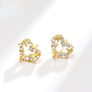 Wholesale Heart Shaped Zircon Copper Plated 24k Gold Earrings