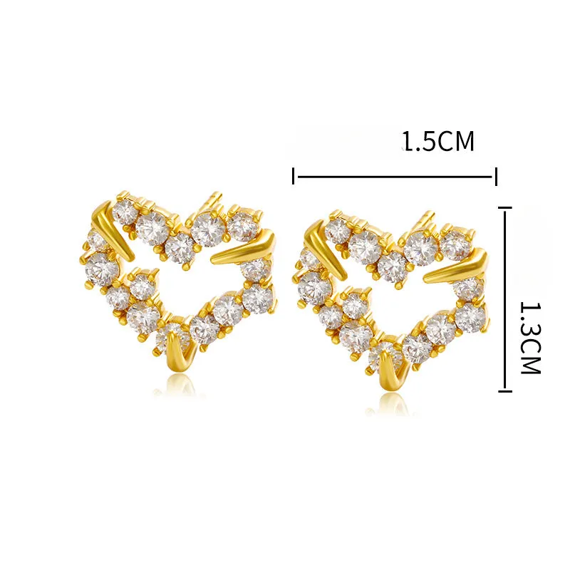 Wholesale Heart Shaped Zircon Copper Plated 24k Gold Earrings