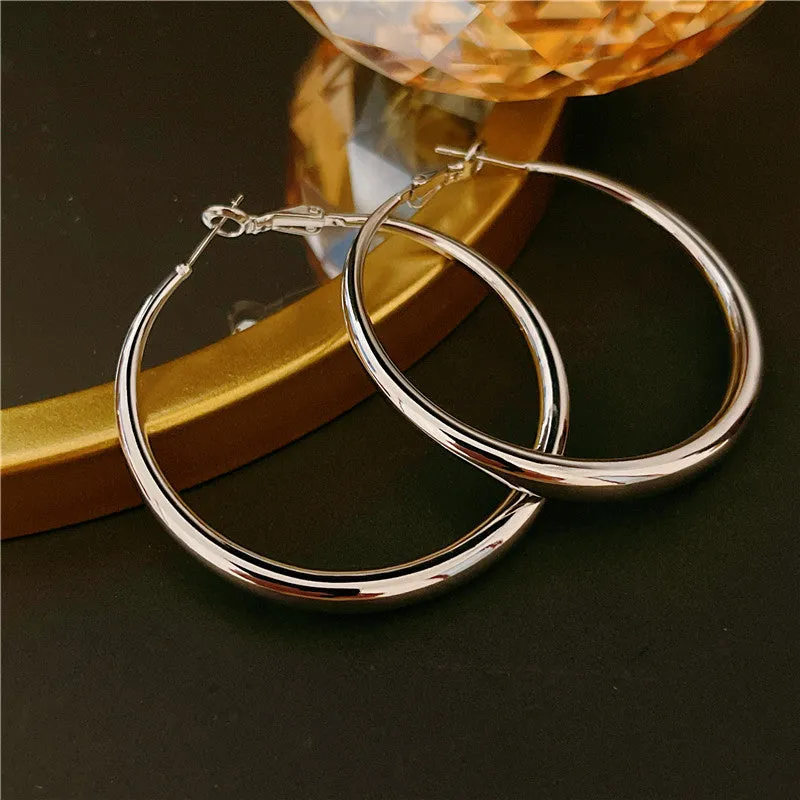 Wholesale Heavy Industry Fashion Plain Hoop Simple Exaggerated Large Metal Earrings